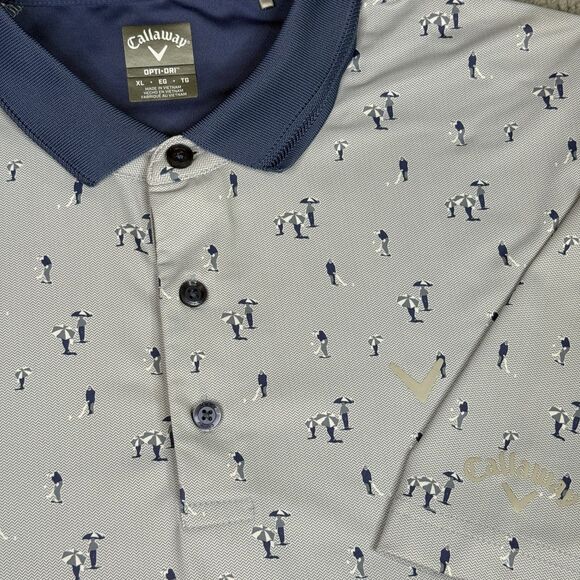 Callaway Golf Shirt Mens XL Blue Opti-Dri Polo All Over Novelty Print Swing Tech - Picture 1 of 12